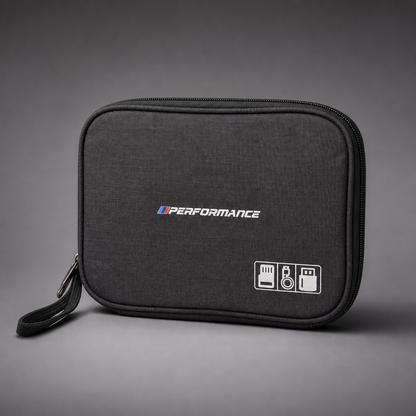 Organizador Performance para BMW gris oscuro/antracita con cremallera perimetral y asa textil - vista frontal