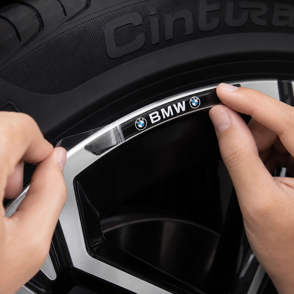 Adhesivo embellecedor para llanta BMW en colocación real - escena 6 estilo detailing