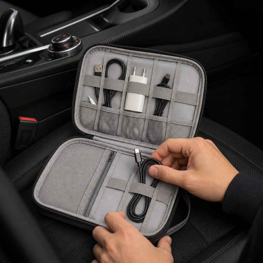 Organizador de accesorios para BMW en uso sobre asiento del coche - escena 6 estilo premium