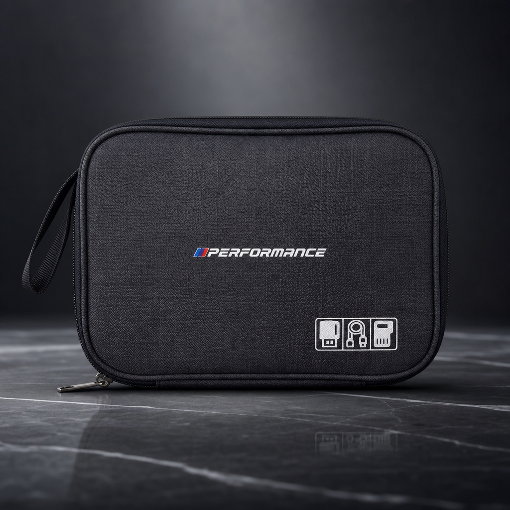 Organizador de accesorios para BMW en gris antracita y gris jaspeado con diseño Performance