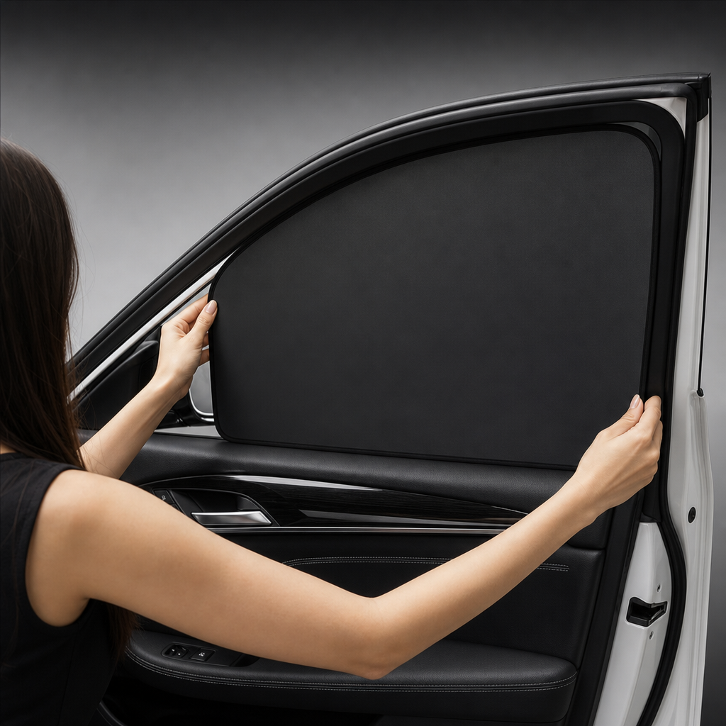Parasol lateral para BMW colocado en ventanilla - escena 5 con privacidad y estilo premium
