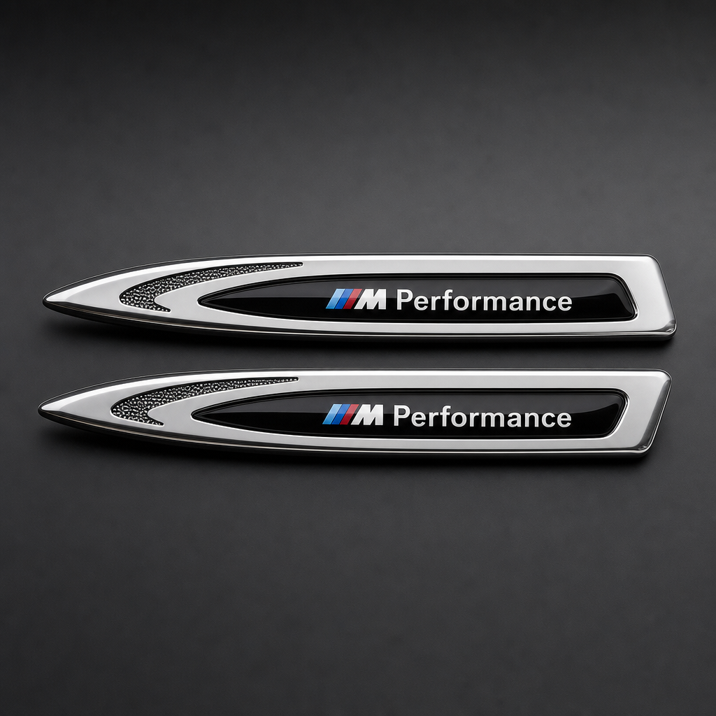 Embellecedor lateral BMW M Performance / Cromado/negro brillante con placa negra brillante - packshot frontal premium