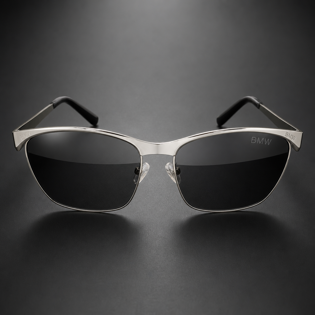 Gafas de sol para BMW Variante 1 con lentes oscuras y montura angular en vista frontal premium